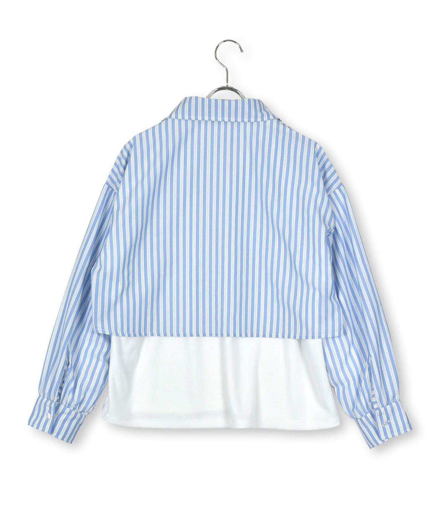 【 ニコ☆プチ 掲載 】ストライプシャツ&ロゴ刺しゅうTシャツセット(130~160cm)